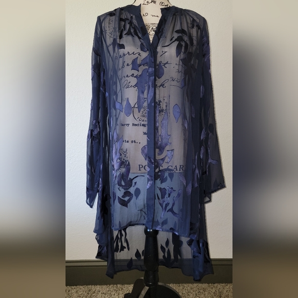 Soft Surroundings Silk Shirt Convertible Long Sheer Floral Flowy Boho Size XL - Picture 3 of 11